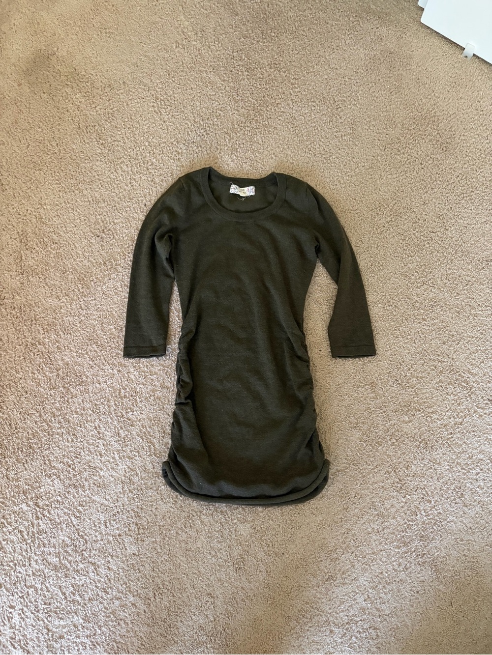 Pink Republic Olive Green Long Sleeve Ruched Knit Dress